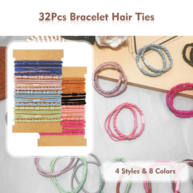 FLATRI 32Pcs Boho Bracelet Hair Ties, No Damage Elastic Bracelets, Brownsoft Hair Ties Accessories for Girls and Women Cute Bands for Thick or Thin Hair - Image 3